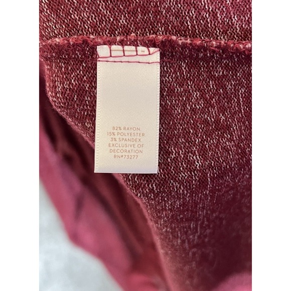 LC Lauren Conrad Soft Long Sleeve Chiffon Trim Knit Top Womens Size XXL Burgundy - Picture 4 of 6